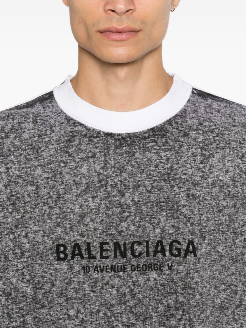 Balenciaga Grey Textured White Details Logo T-Shirt