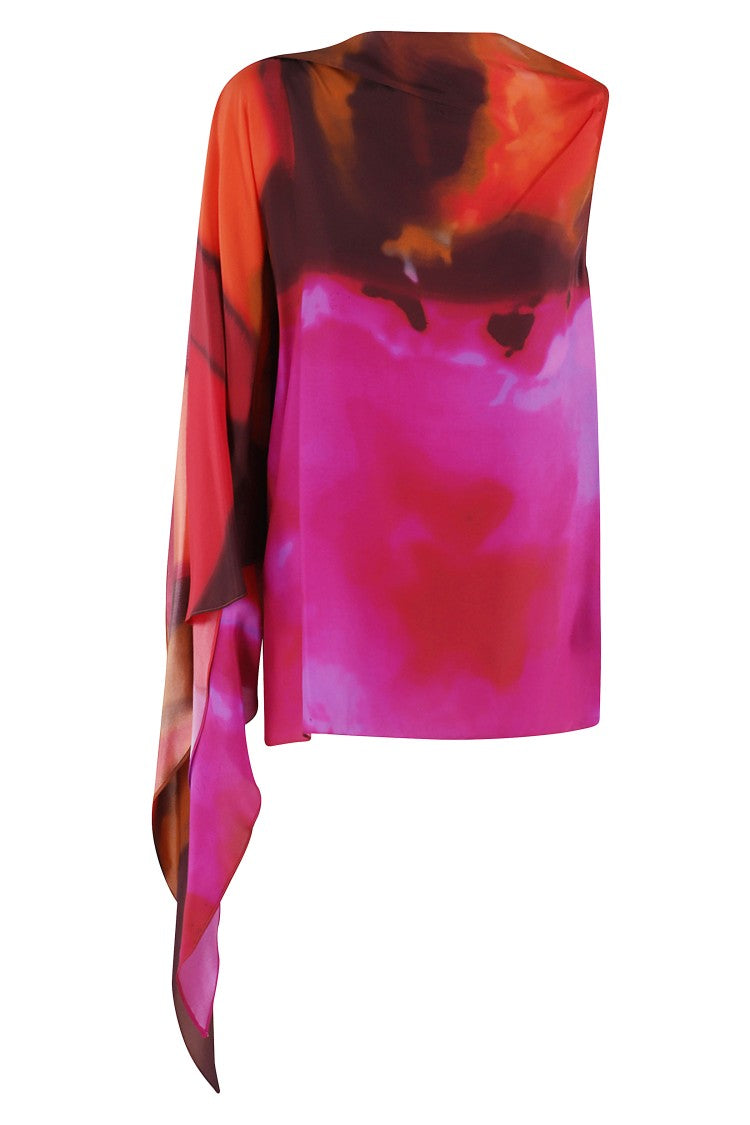 Gianluca Capannolo Multicolored Silk Top With Shawl Neckline