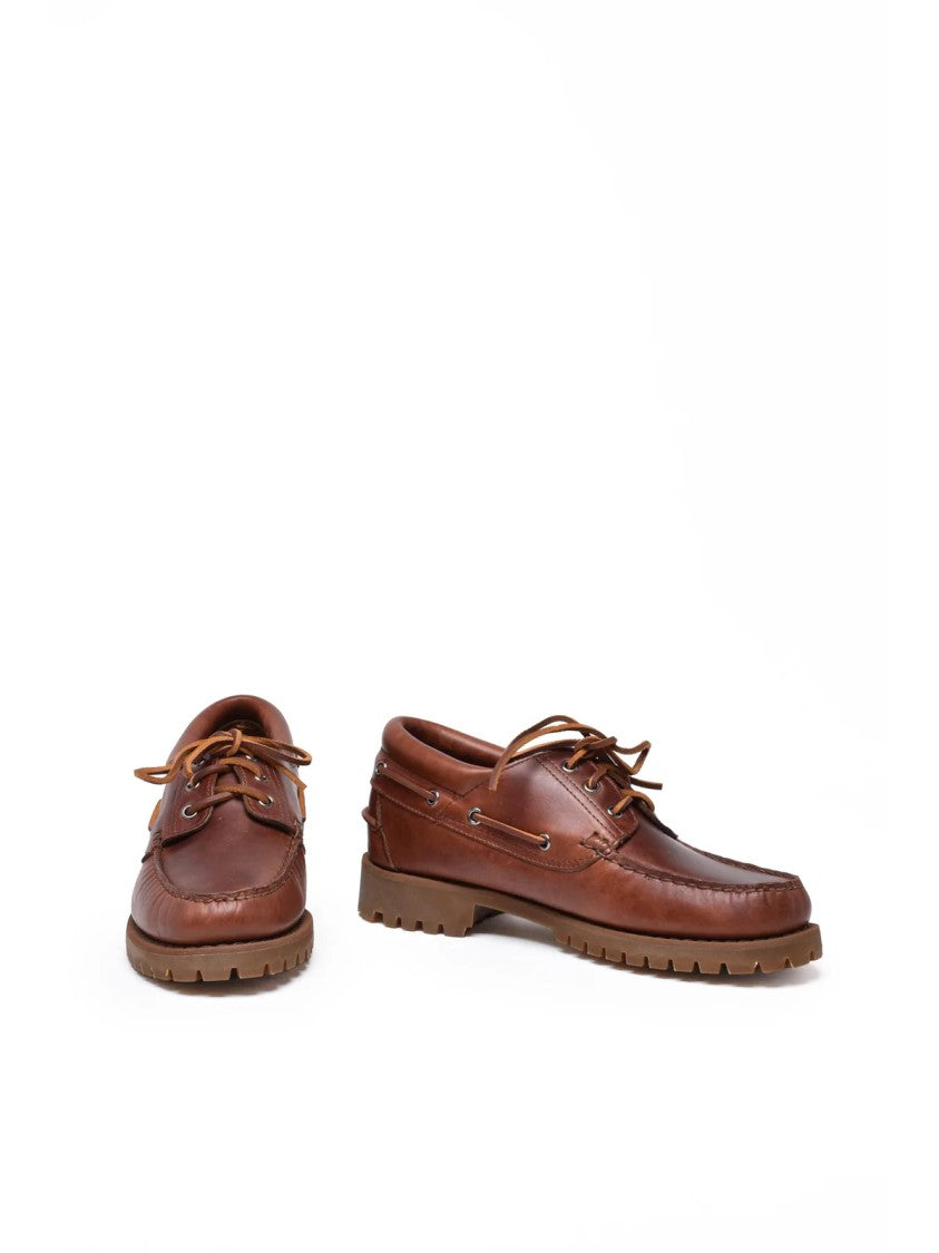 Sebago Brown Leather Lace-Up Boot With Moc Toe And Rugged Sole