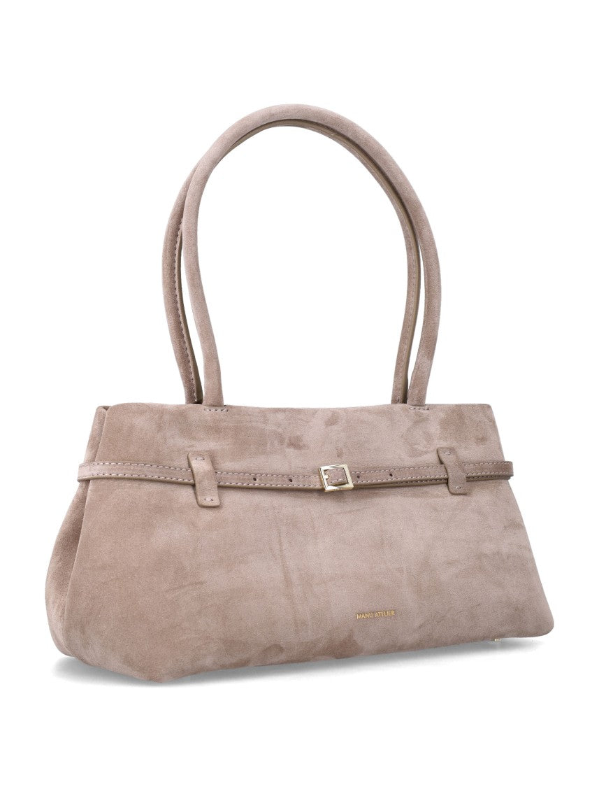 Manu Atelier Rectangular Suede Handbag With Slim Belt Detail