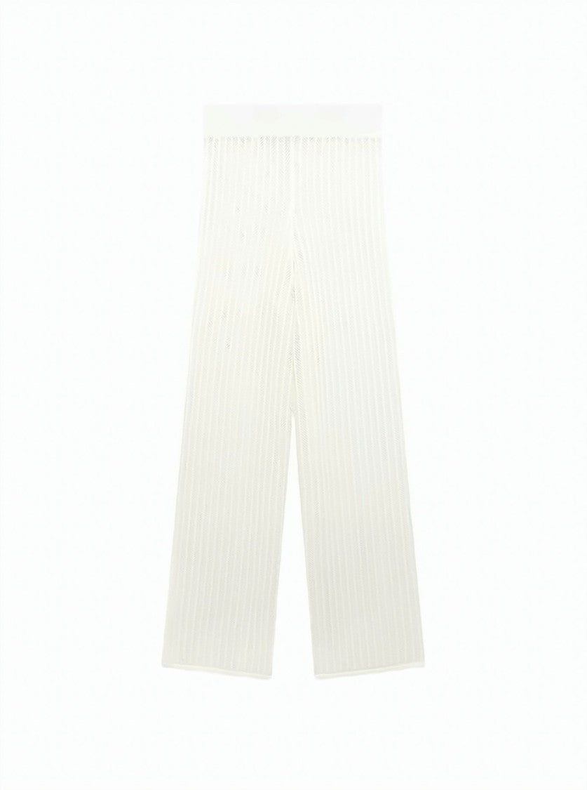 Alpha Studio High-Waisted Openwork Elastic Waistband Wide-Leg Pants