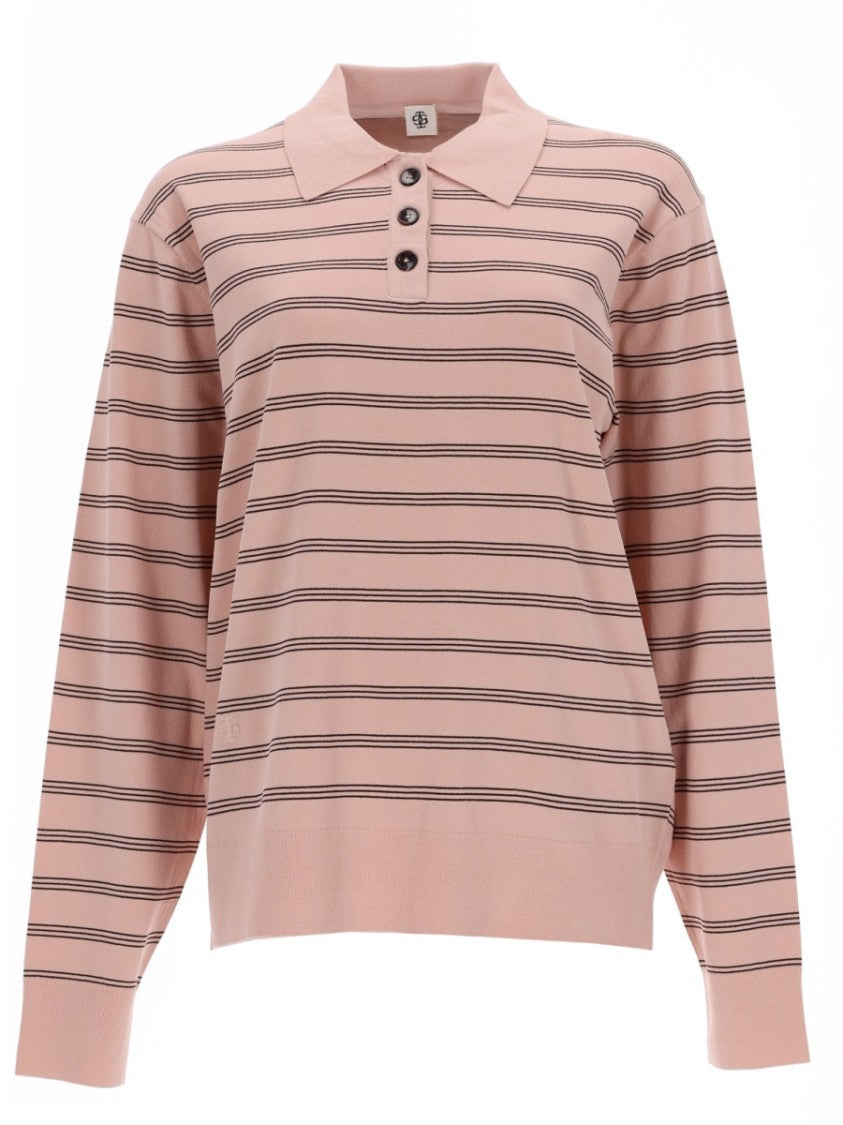 The Garment Pink Madison Viscose-Blend Striped Polo Shirt