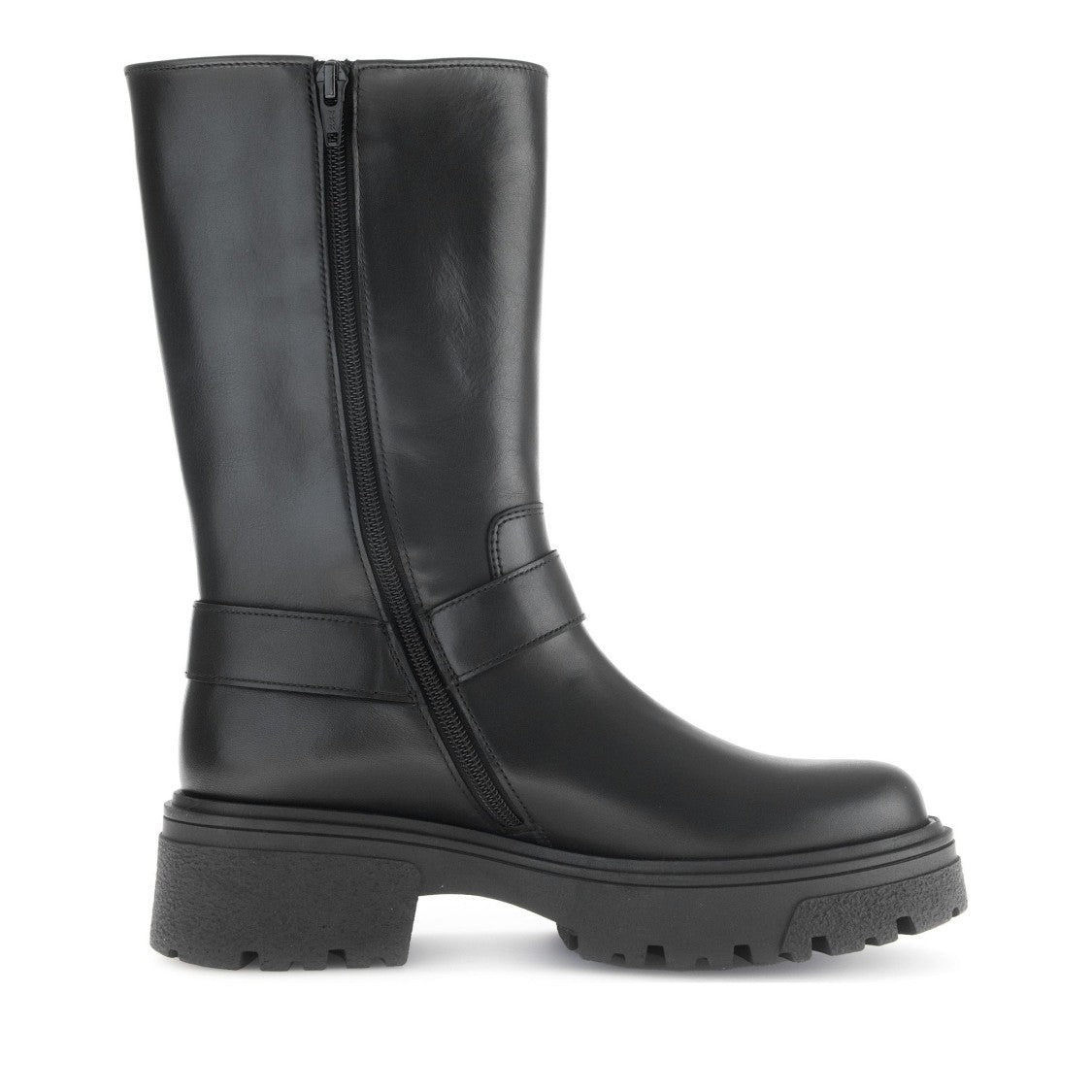 Gabor Black Chunky Sole Decorative Buckle Leather Boots