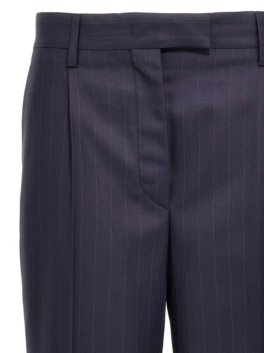 Prada Pinstripe Gabardine Trousers With Tailored Pleat And Turn-Up Hem