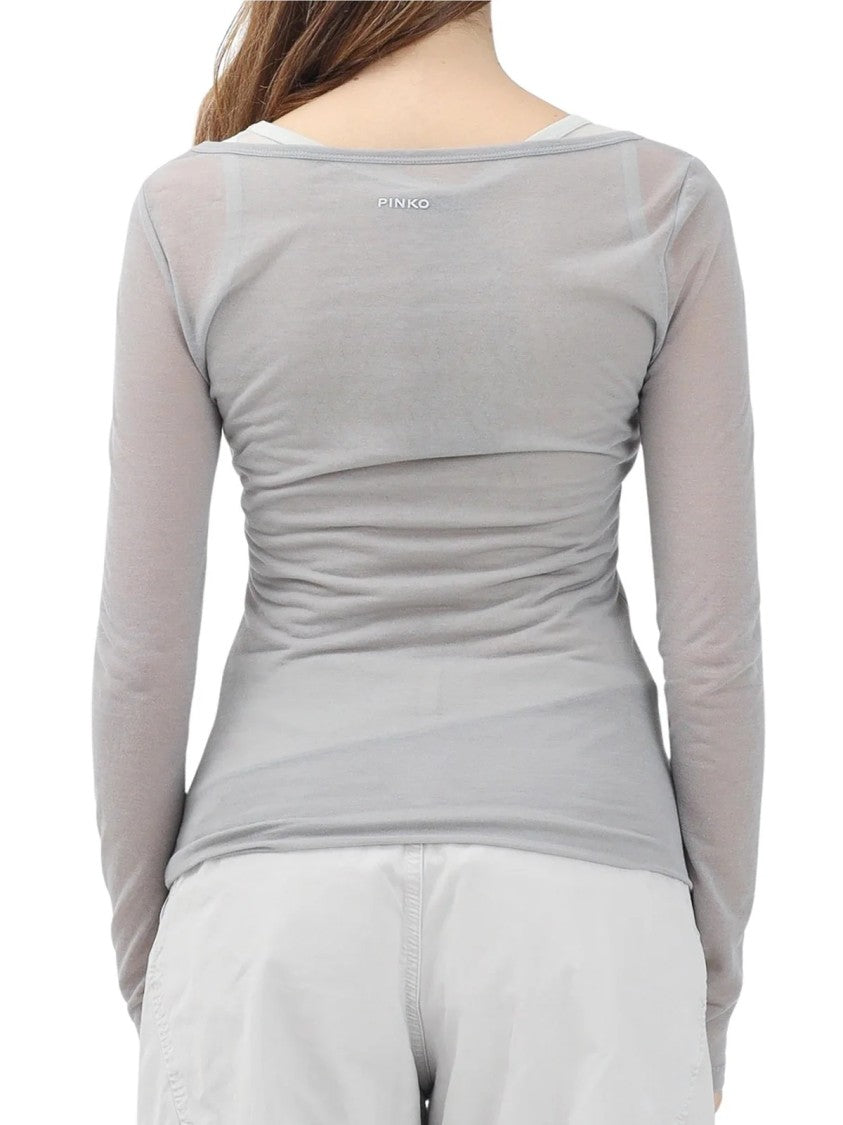 Pinko Grey Cotton Nylon Double Brushed T-Shirt