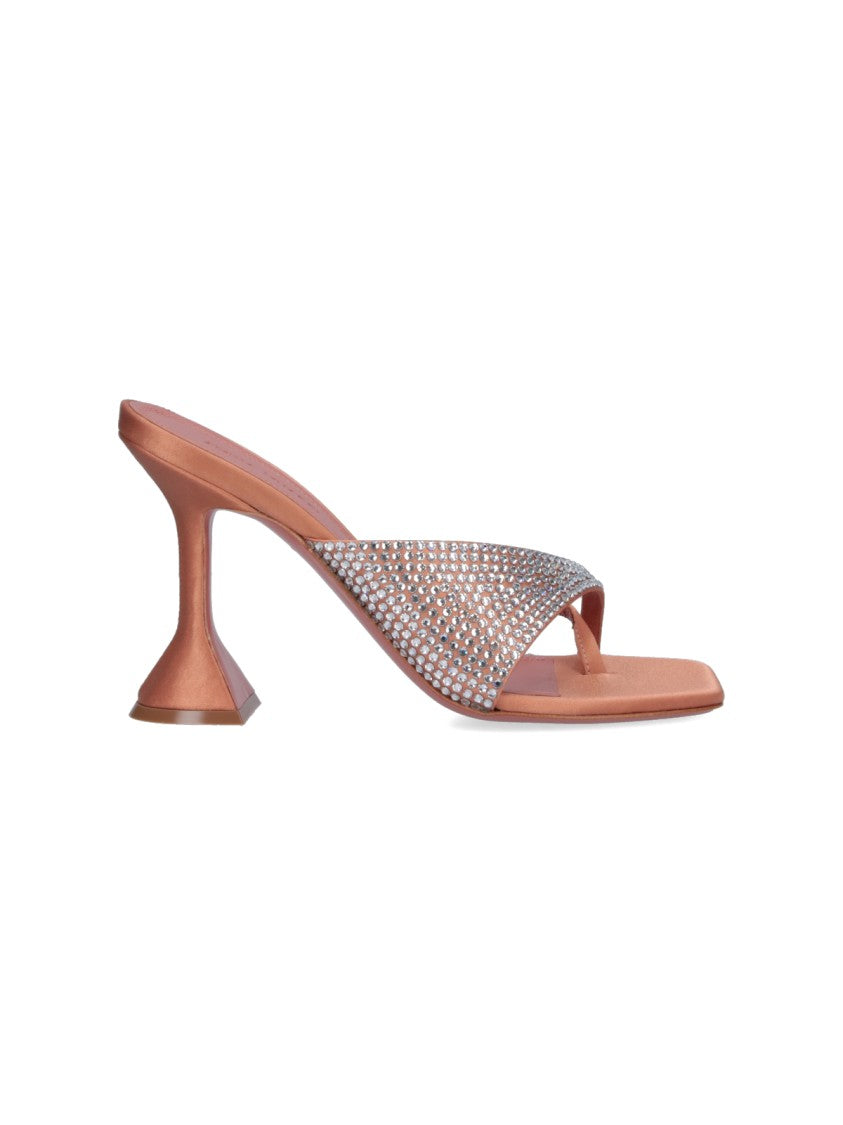 Amina Muaddi Shiona Crystal Sandals In Beige Satin