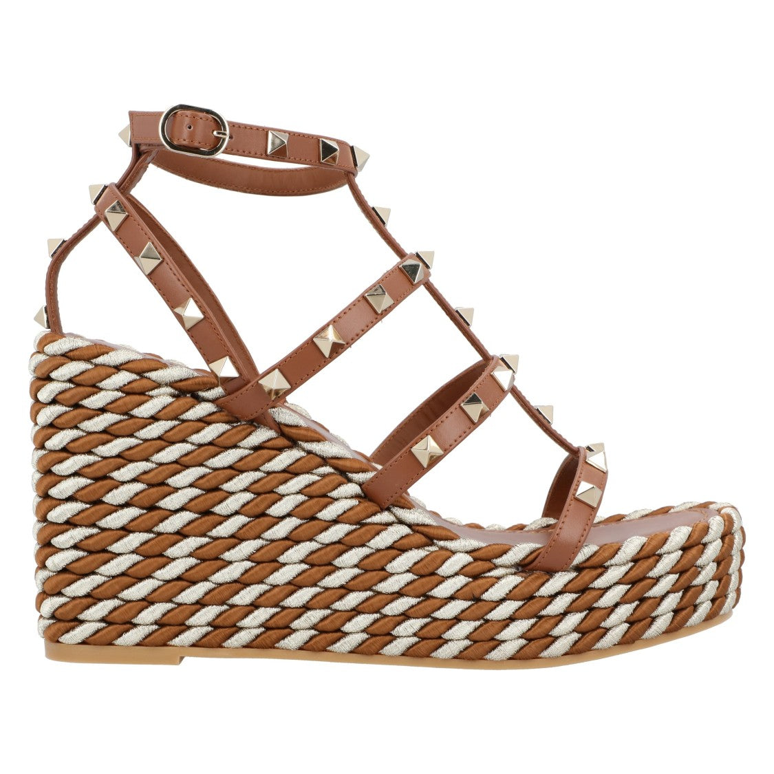 Valentino Rockstud Calfskin Wedges With Straps