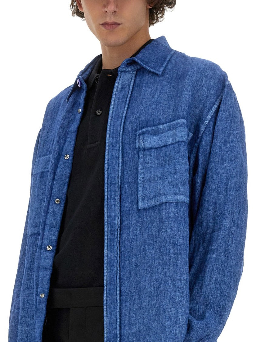 Burberry Relaxed Fit Blue Linen Shirt