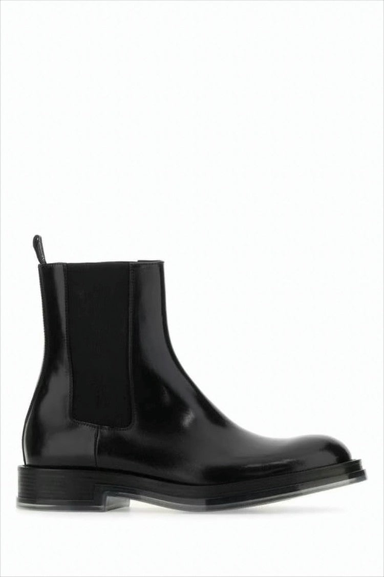 Alexander Mcqueen Polished Leather Ankle Boots With Elastic Panels