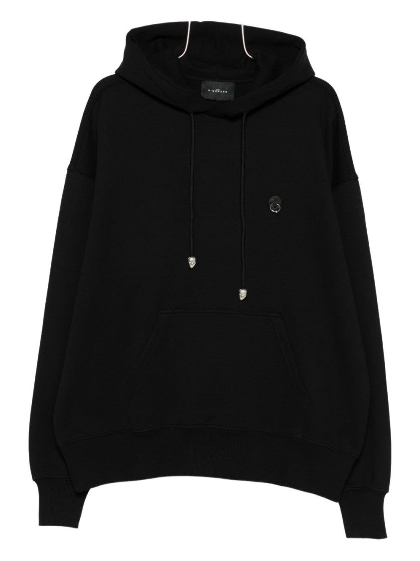 John Richmond Black Hooded Sweatshirt With Ribbed Cuffs