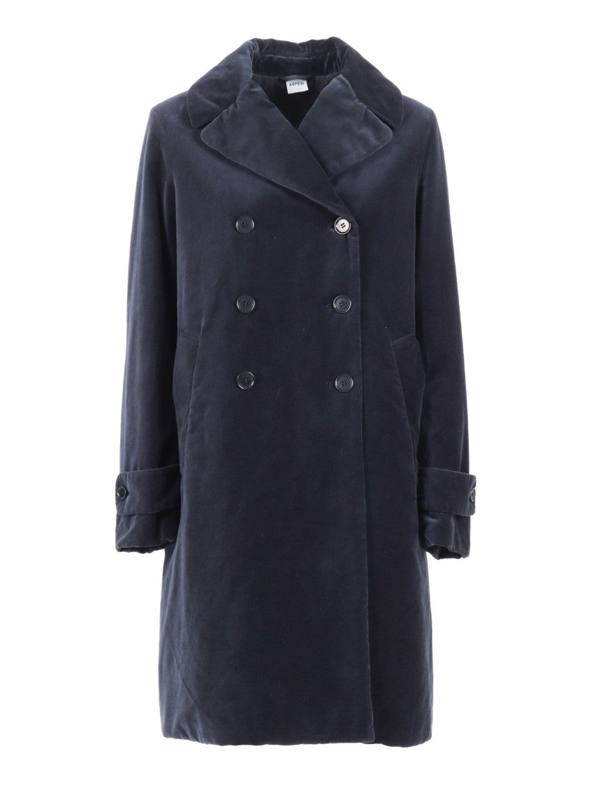 Aspesi Double-Breasted Long Coat With Velvety Texture