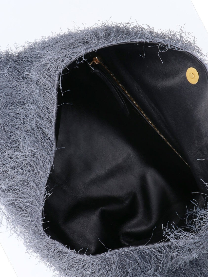Dries Van Noten Fringe-Textured Grey Leather Shoulder Bag
