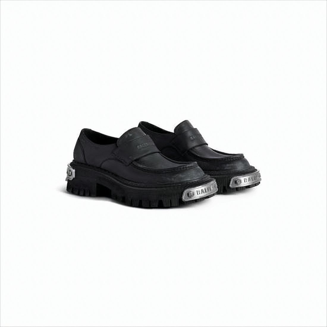 Balenciaga Chunky Black Leather Loafers With Rugged Rubber Sole