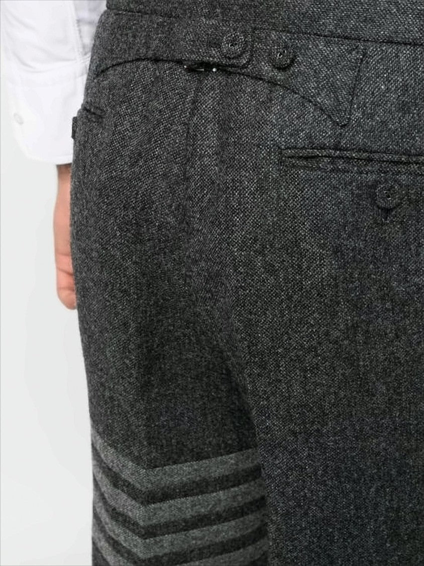 Thom Browne Tailored Cropped Suit Pants With Herringbone Texture And Four-Stripe Detail