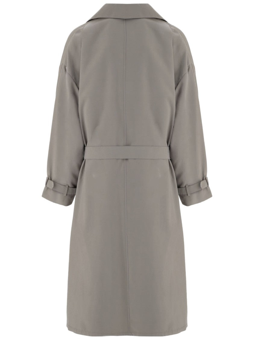 Giorgio Armani Double-Breasted Light Gray Nylon Coat With Waist Belt