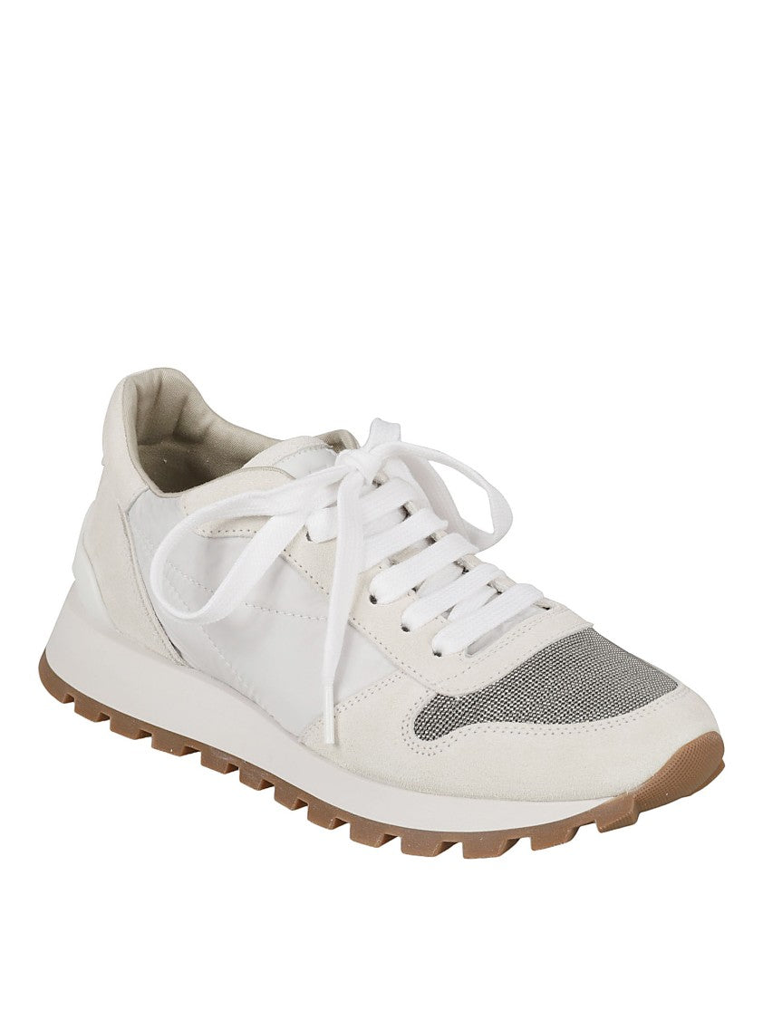 Brunello Cucinelli Round Toe White Leather Sneakers