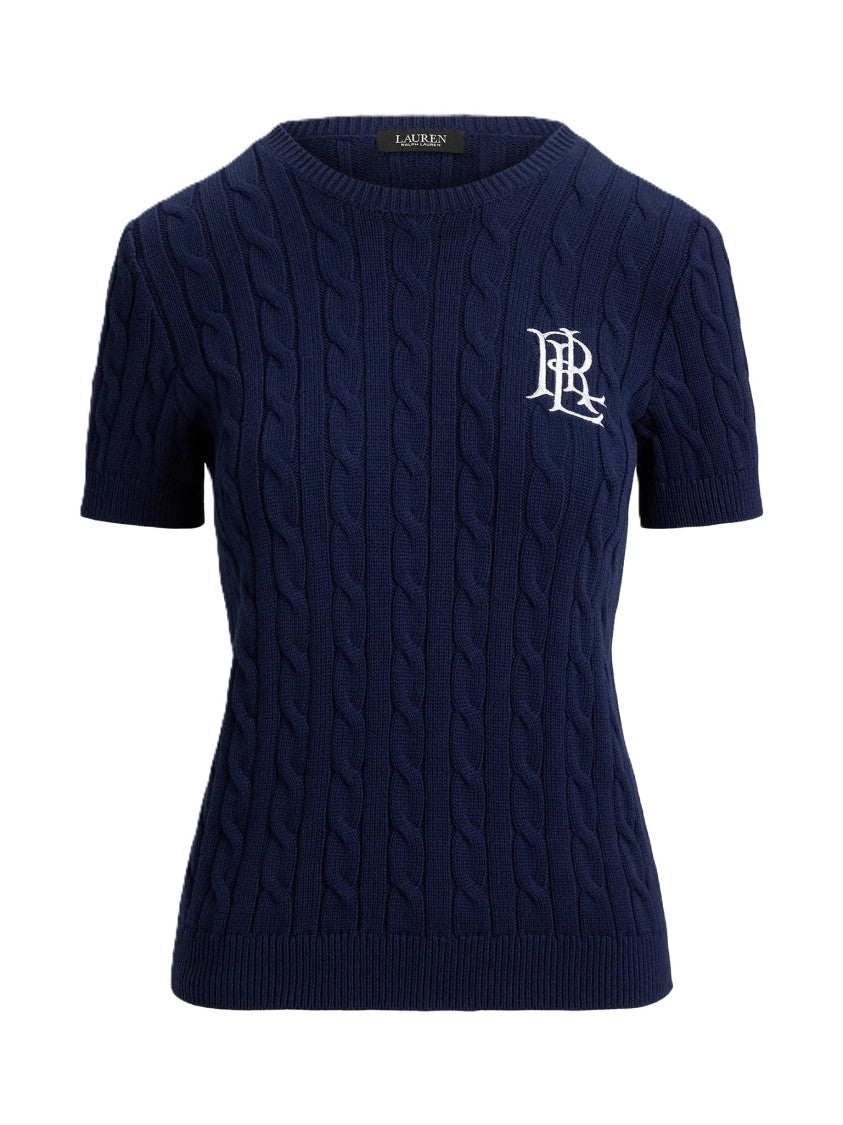 Lauren Ralph Lauren Navy Blue Eyelah Linen Pullover Knit Top