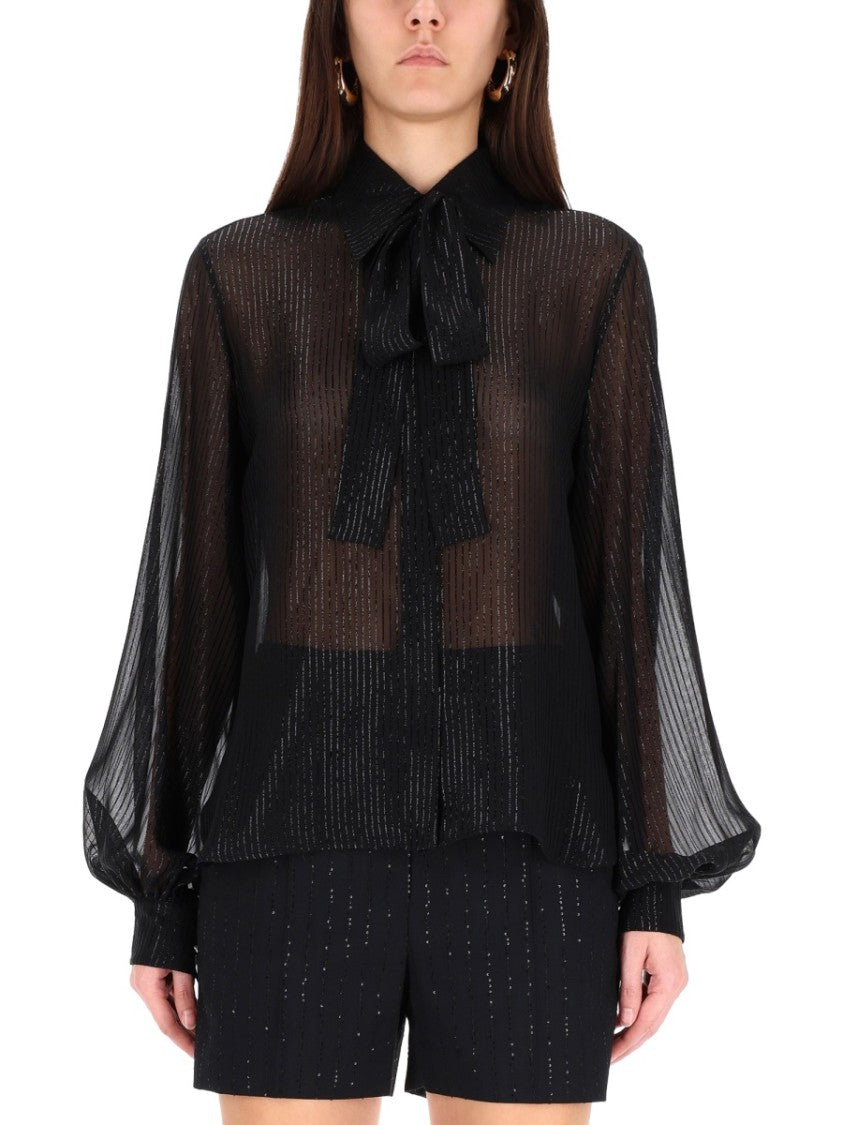 Max Mara Sheer Bow Tie Silk-Blend Blouse