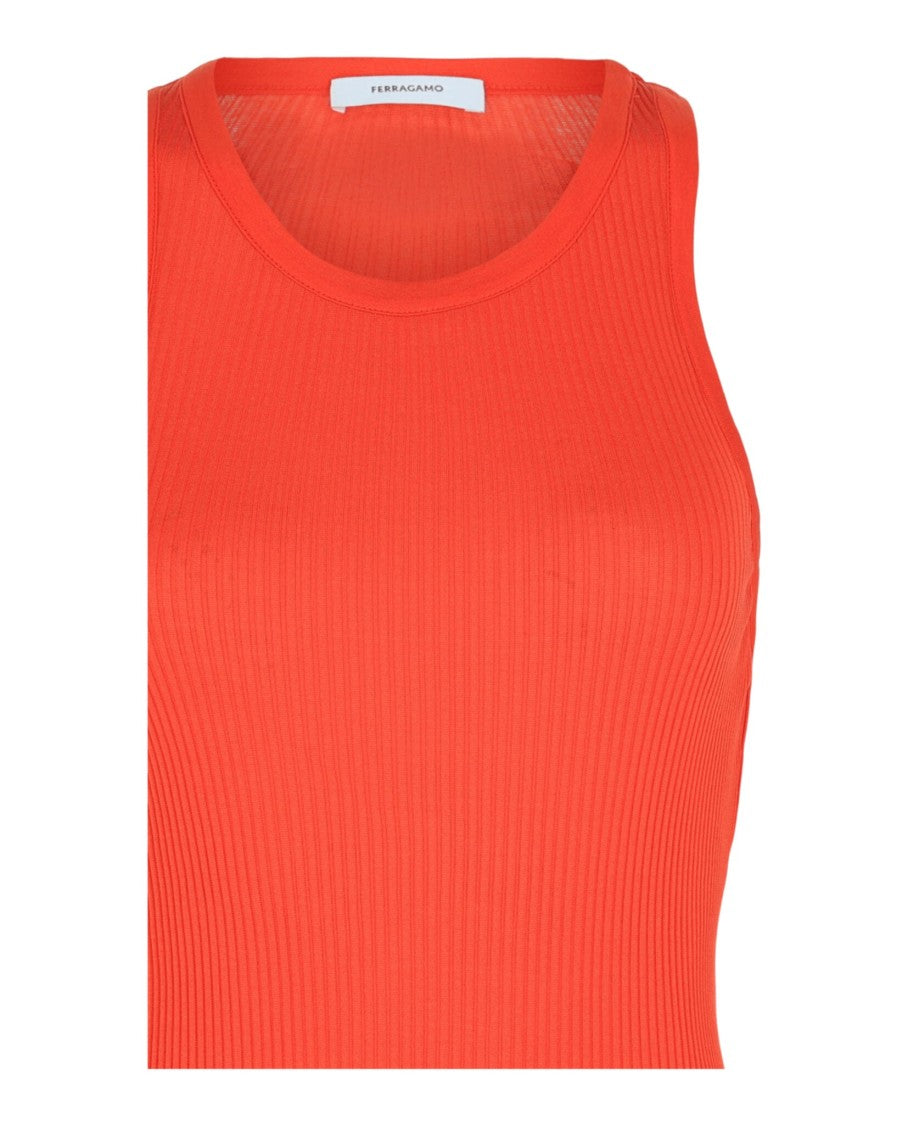 Ferragamo Fitted Ribbed Tank Top With Round Neckline And Silver-Tone Logo