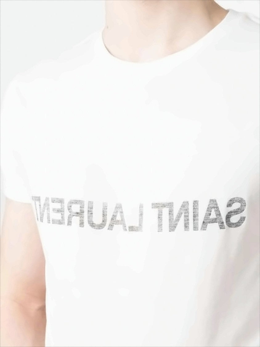 Saint Laurent Minimalist Crew Neck T-Shirt With Bold Text Print