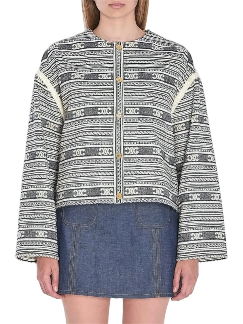 Celine Cropped Boxy Jacket With Gold-Tone Details