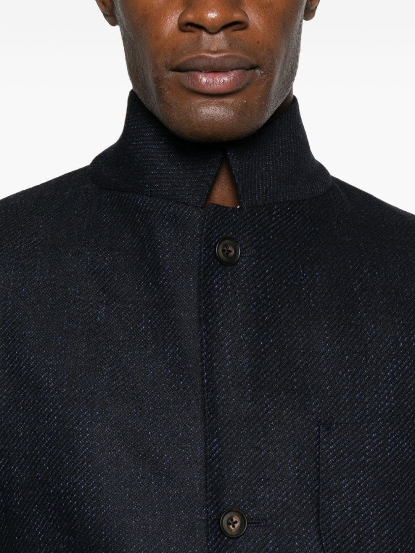 Corneliani Structured Blue Jacket With Stand Collar