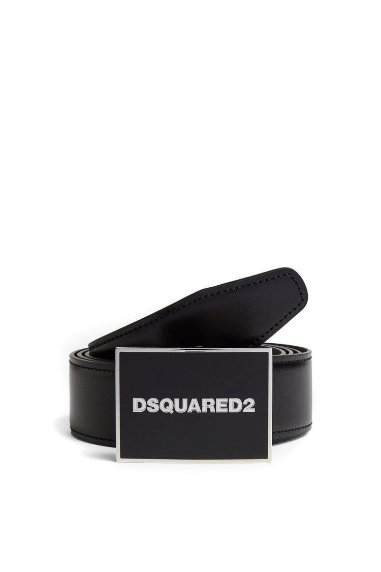 Dsquared2 Black Pin Buckle Logo Plaque Leather Belt
