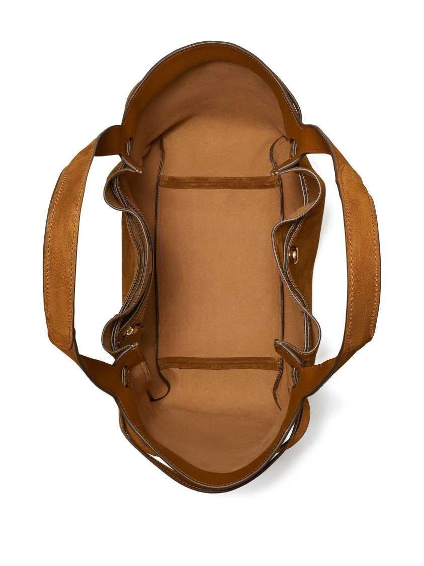 Tory Burch Structured Suede Tote Bag With Drawstring Details