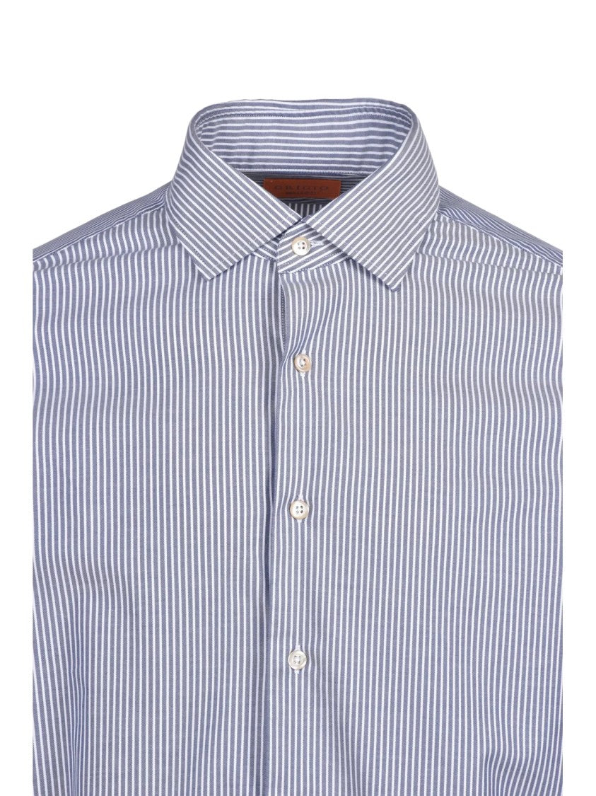 Grigio Blue/White Striped Stretch Cotton Shirt