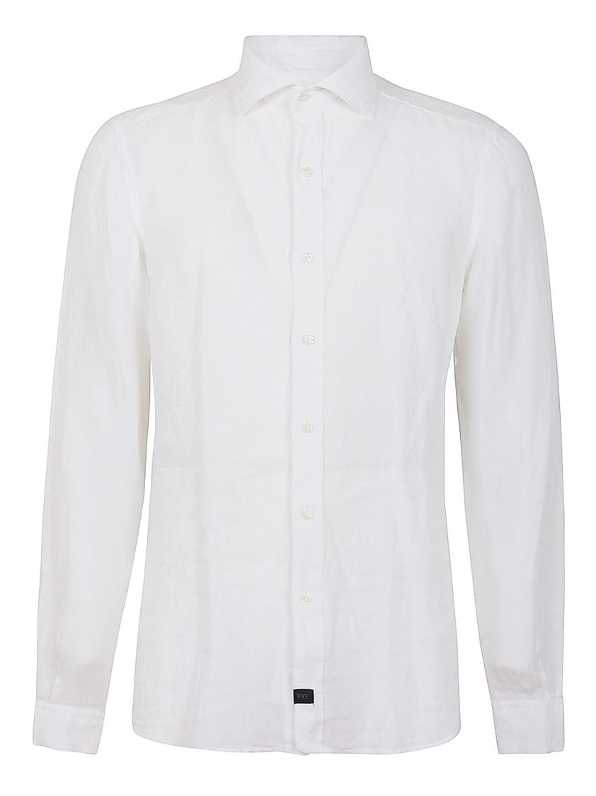 Fay Tailored White Linen Shirt With Button-Down Front