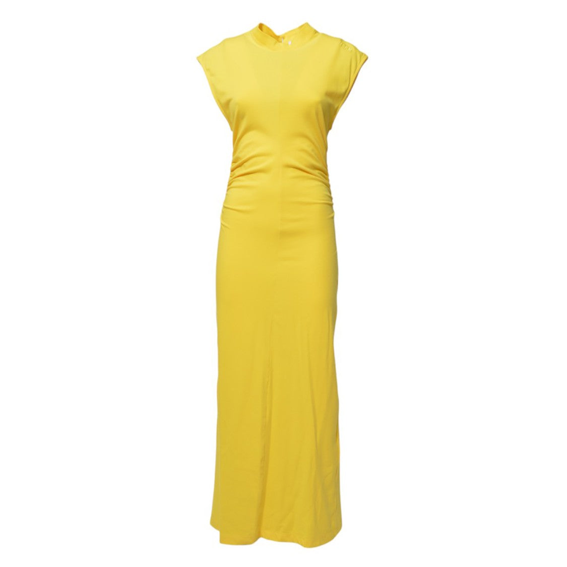 Msgm Long Yellow Cotton Dress With Pleated Details