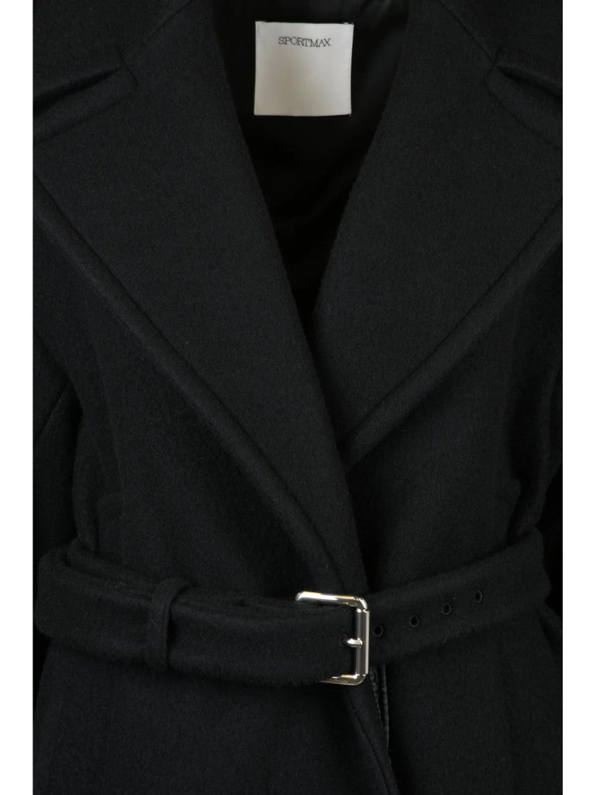 Sportmax Long Double-Breasted Virgin Wool Coat With Clean Silhouette