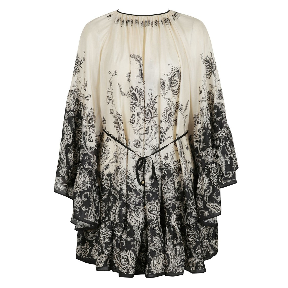 Zimmermann Bell-Shaped Mini Dress In Cream And Black Floral Hues