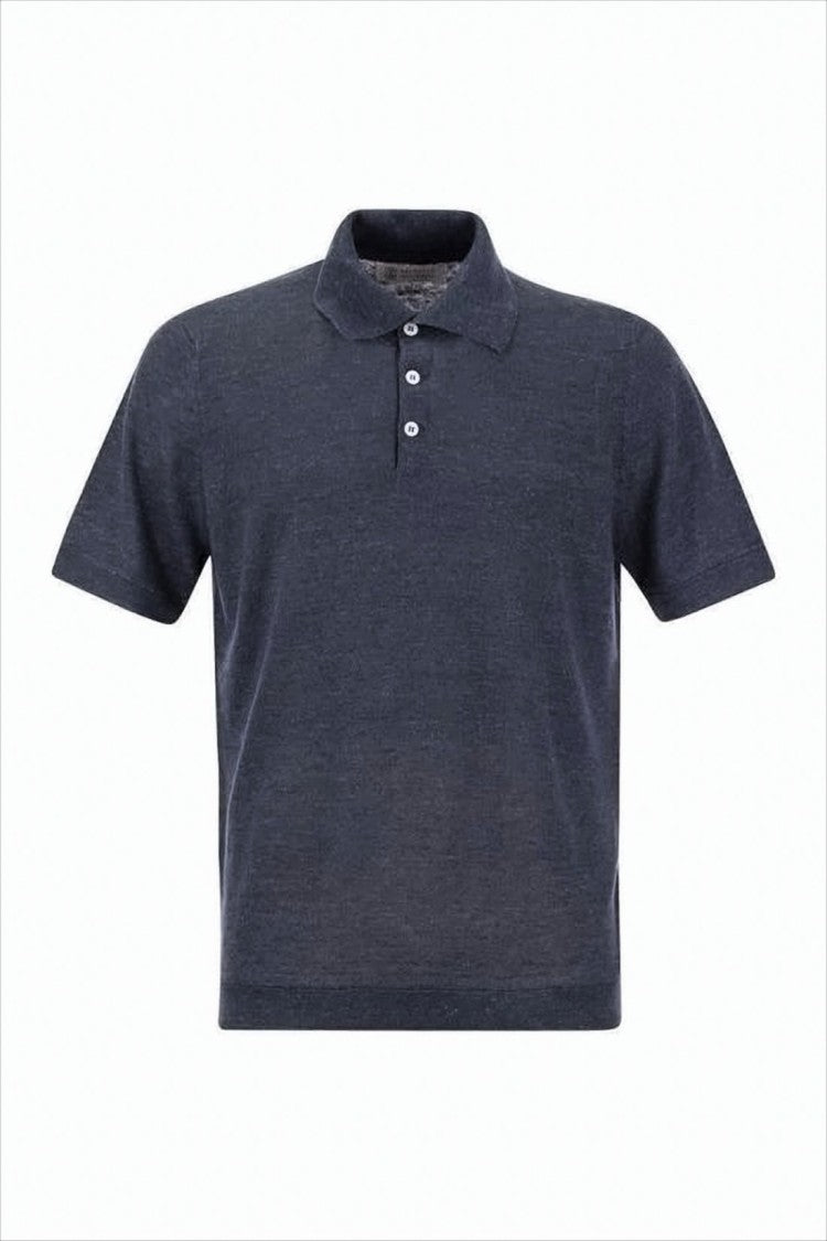 Brunello Cucinelli Textured Blue Polo Shirt