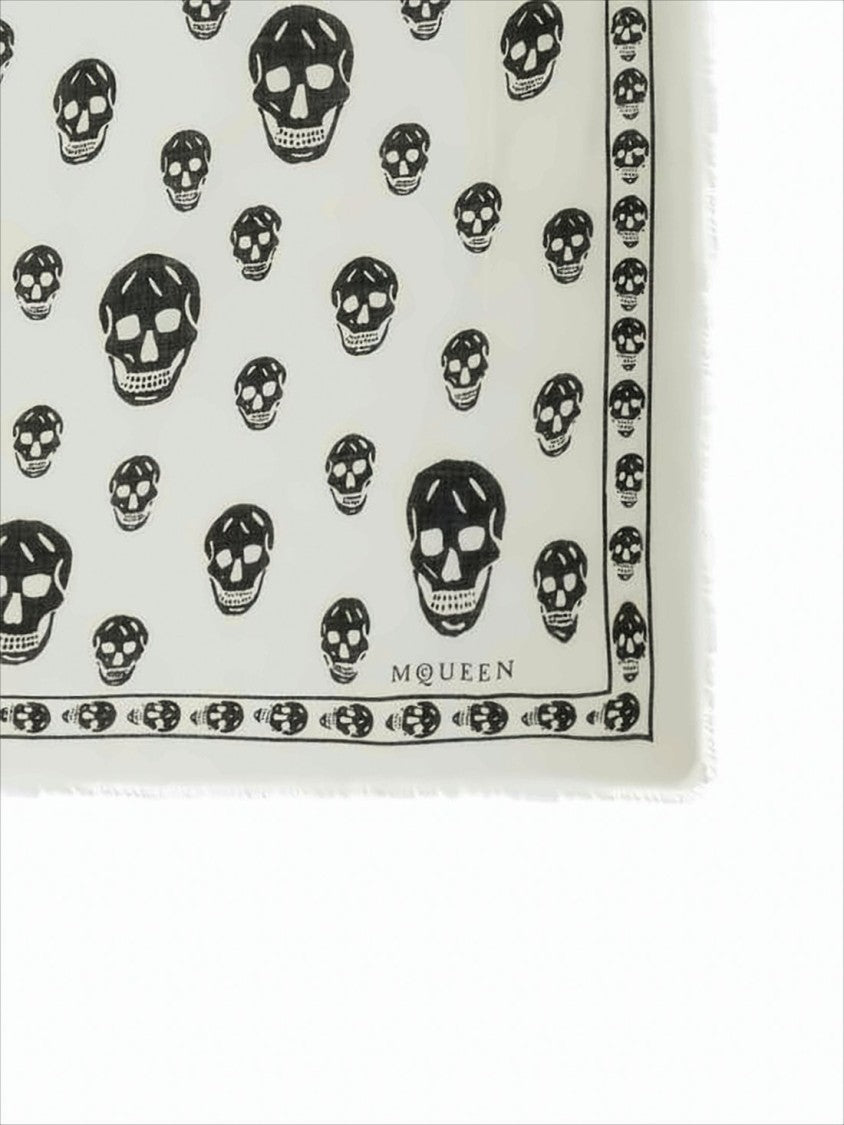 Alexander Mcqueen Rectangular Wool Scarf With Iconic Skull Design