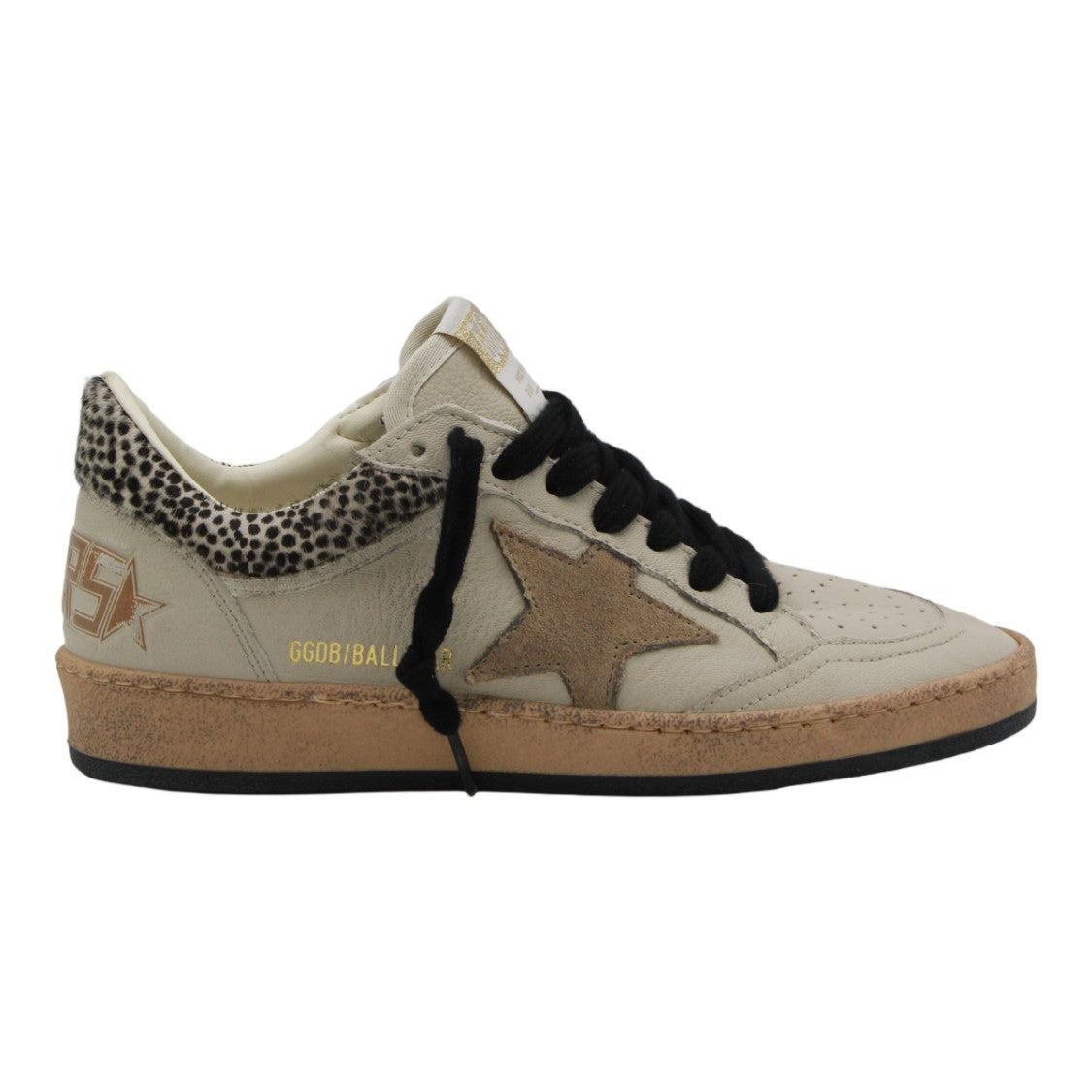 Golden Goose Beige Sneakers With Textured Brown Star