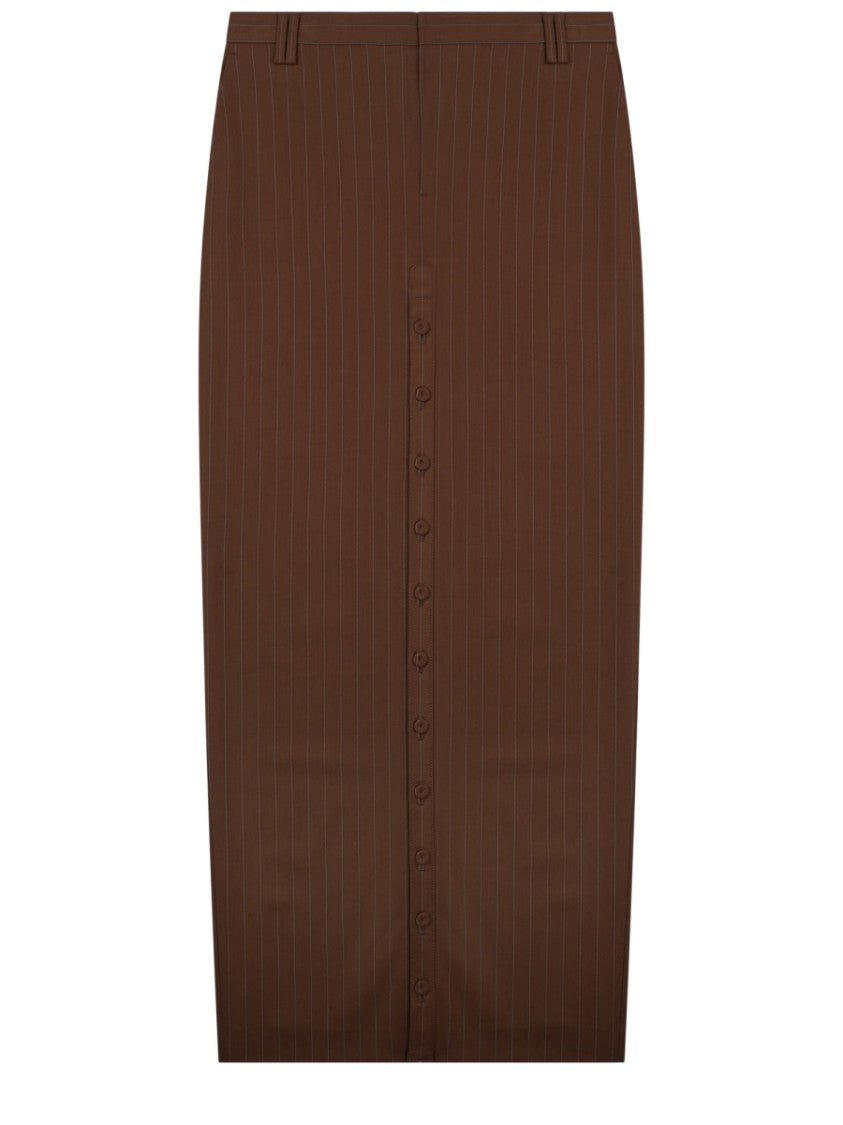 Jean Paul Gaultier Neutrals High-Waisted Vertical Pinstripes Midi Skirt