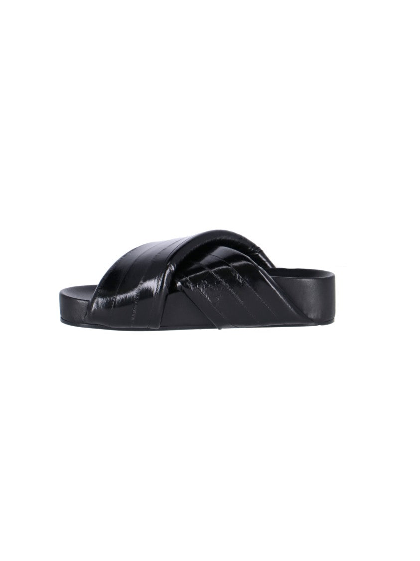 Jil Sander Crisscross Black Leather Sandals