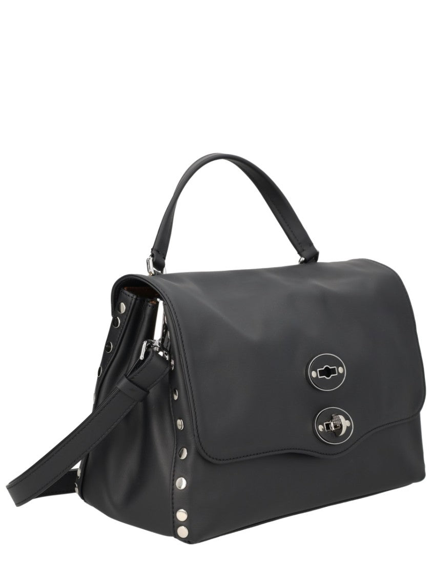 Zanellato Black Postina Matte Silver Studs Handbag