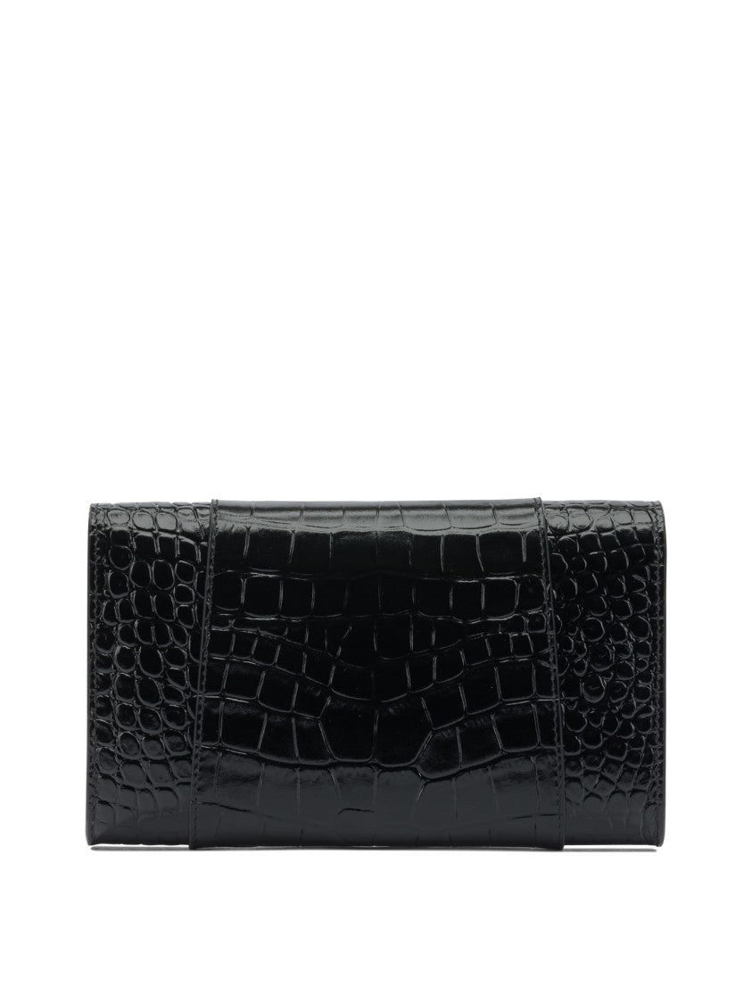 Balenciaga Crocodile-Embossed Leather Clutch With Gold Hardware