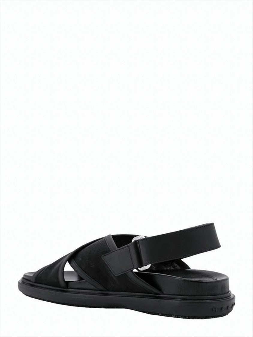 Marni Open-Toe Black Mesh Sandals With Crisscross Straps And Rubber Sole