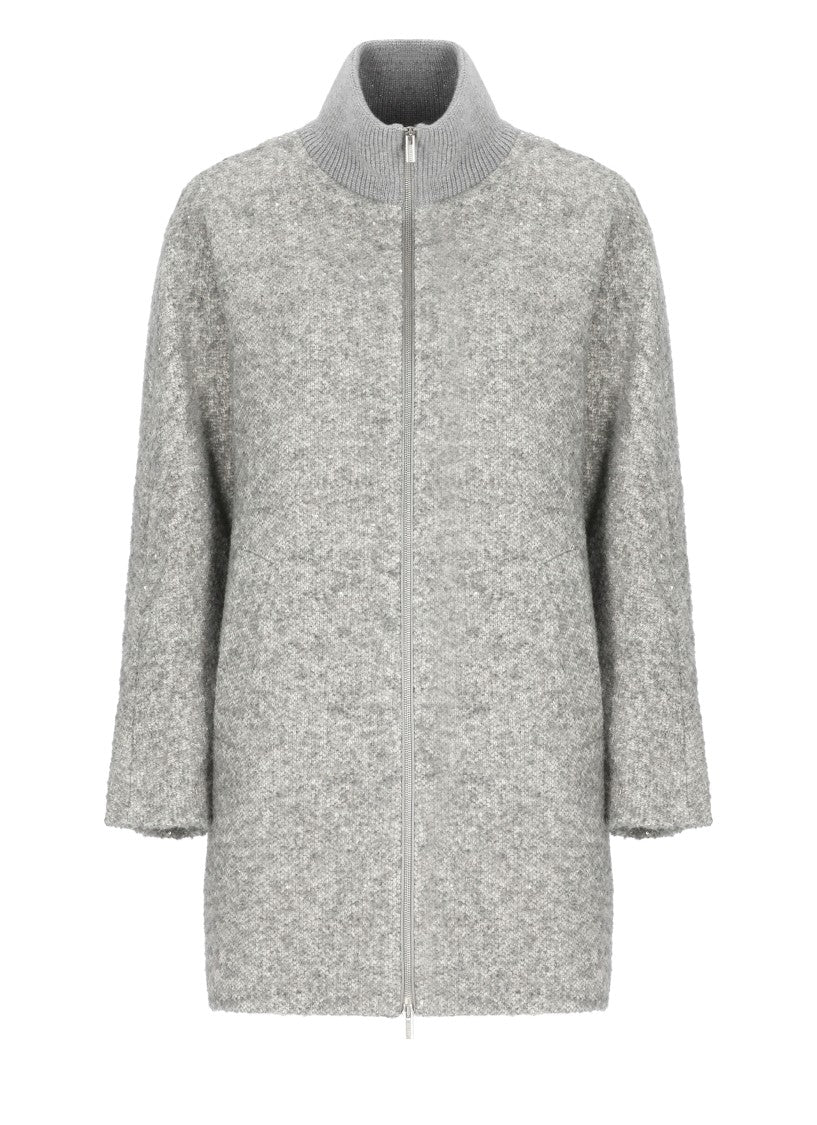 Peserico Grey Sequin Zip-Through Down Jacket