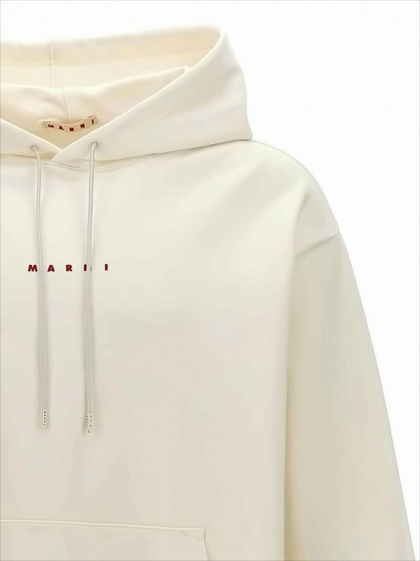 Marni Relaxed Fit Off-White Cotton Hoodie With Drawstring And Kangaroo Pocket