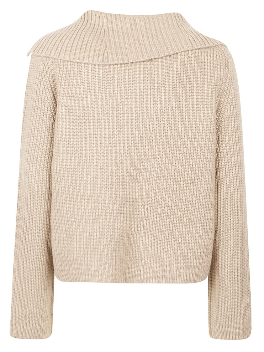Yves Salomon Chunky Knit Sweater With Button-Down Front And Folded Collar