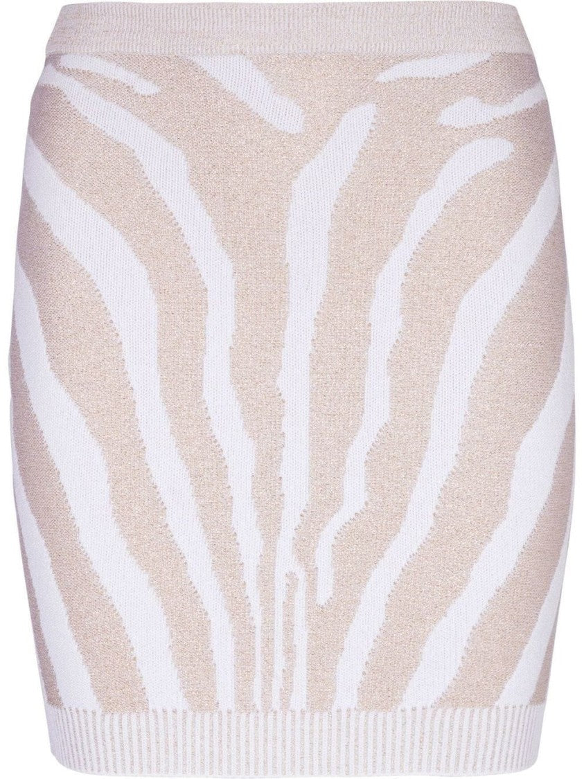 Balmain Zebra Knit Short Skirt With Textured Elegance