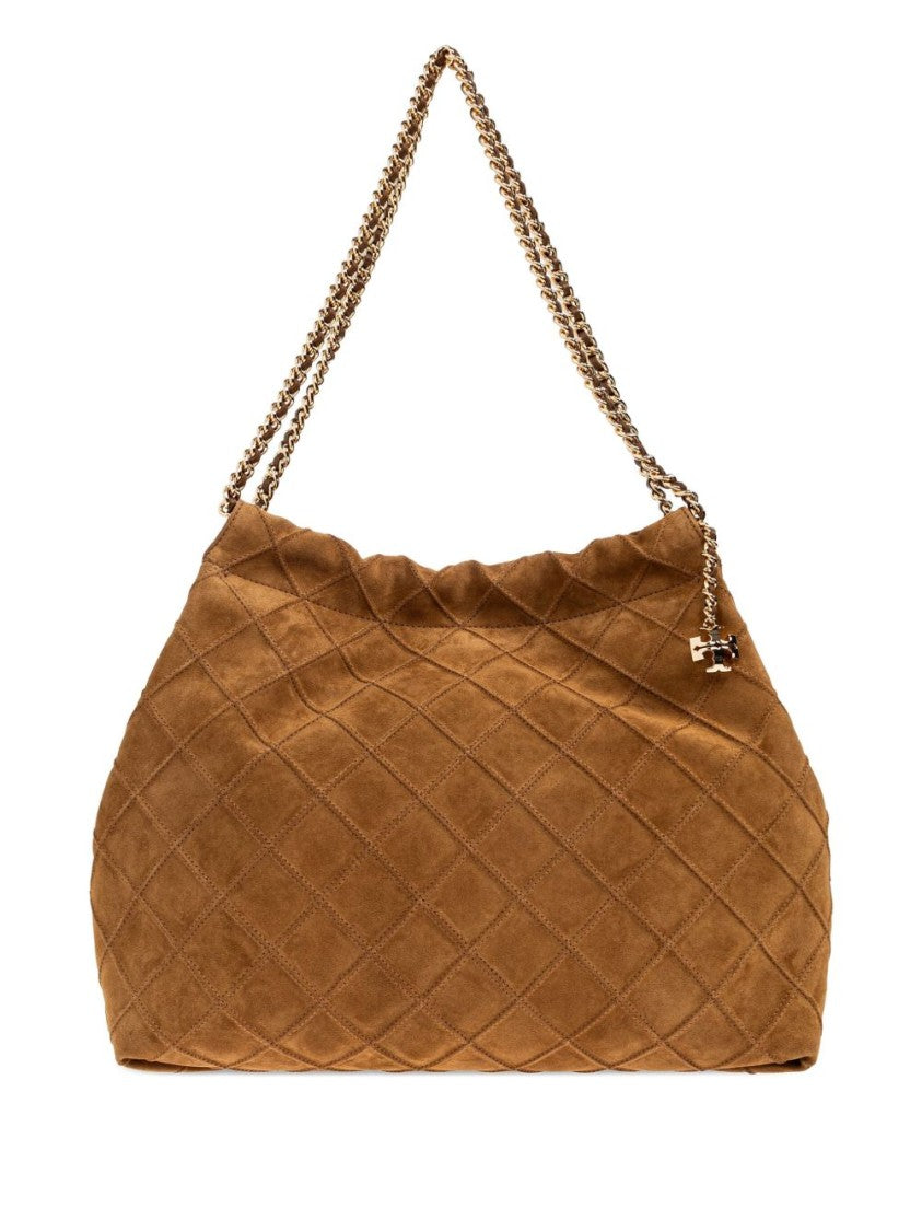 Tory Burch Spacious Quilted Suede Shoulder Bag