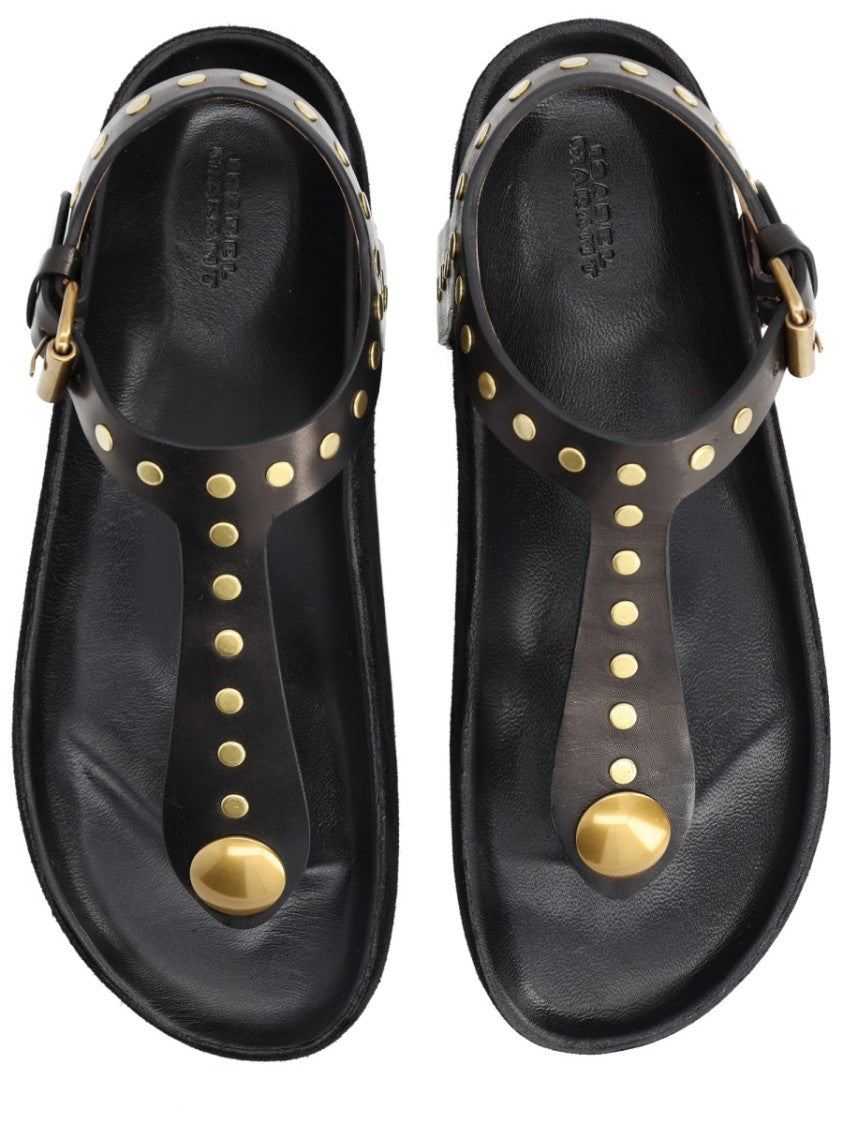 Isabel Marant Black Enore Leather Gold-Studded Sandals