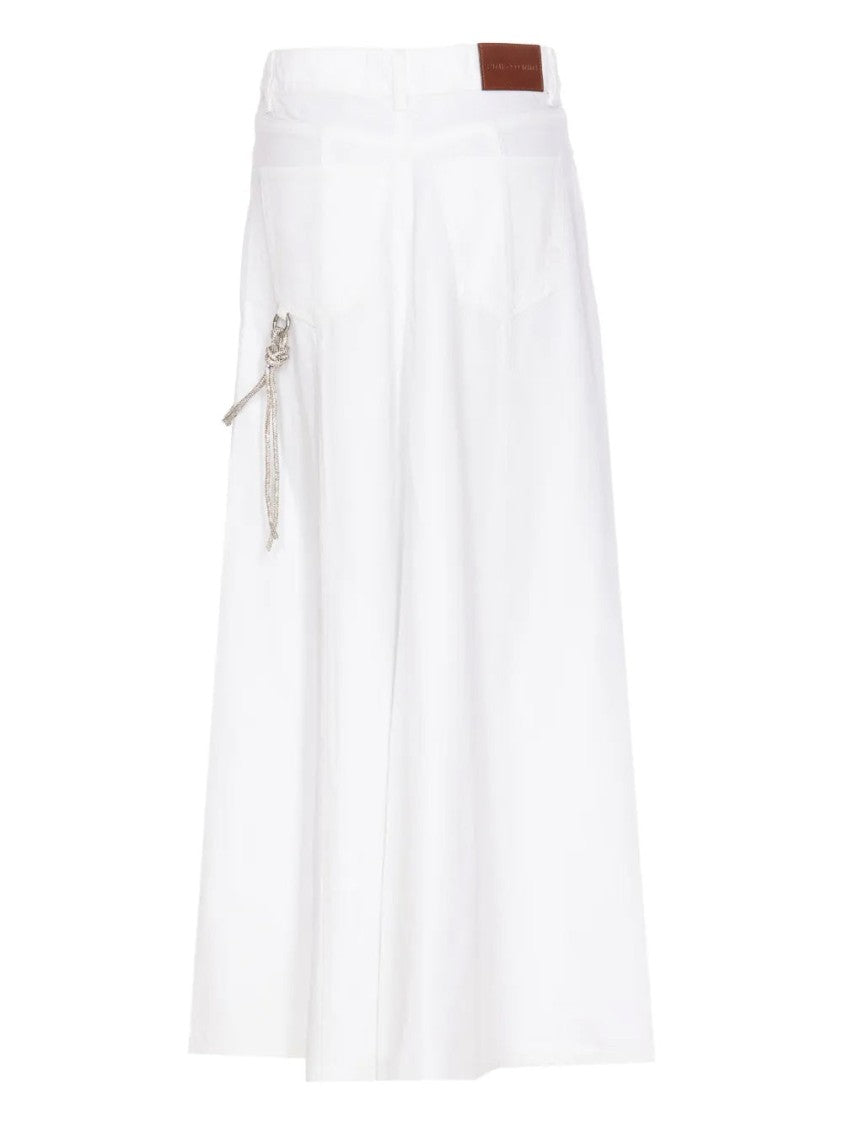 Pinko Flowing White Skirt With Chain Detail