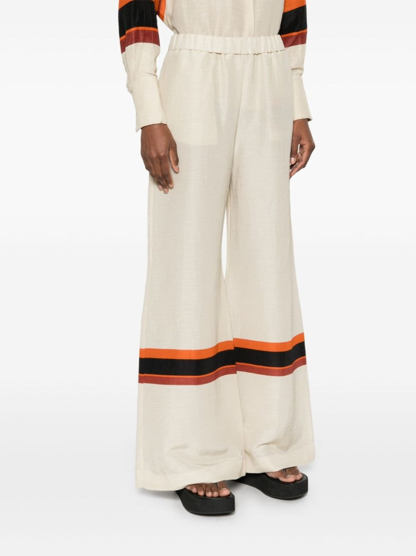 Raquel Diniz Wide-Leg Ivory Pants With Bold Stripes