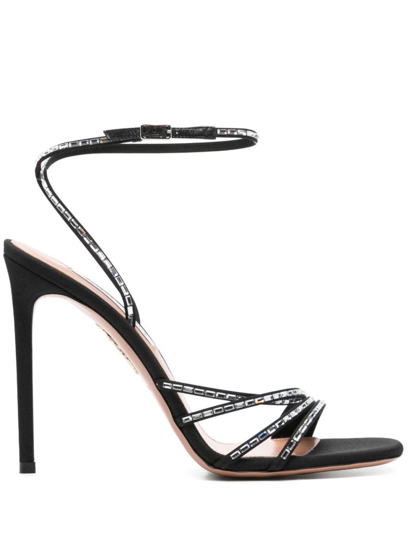 Aquazzura Black Crystal Embellished Stiletto Ankle Sandals